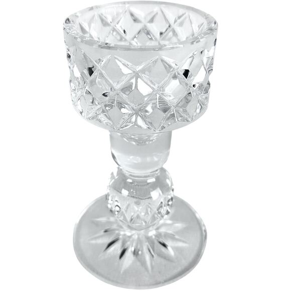Diamond Point Latticed Clear Frosted Heavy Crystal Candle Cup Hurricane Base - Picture 4 of 7